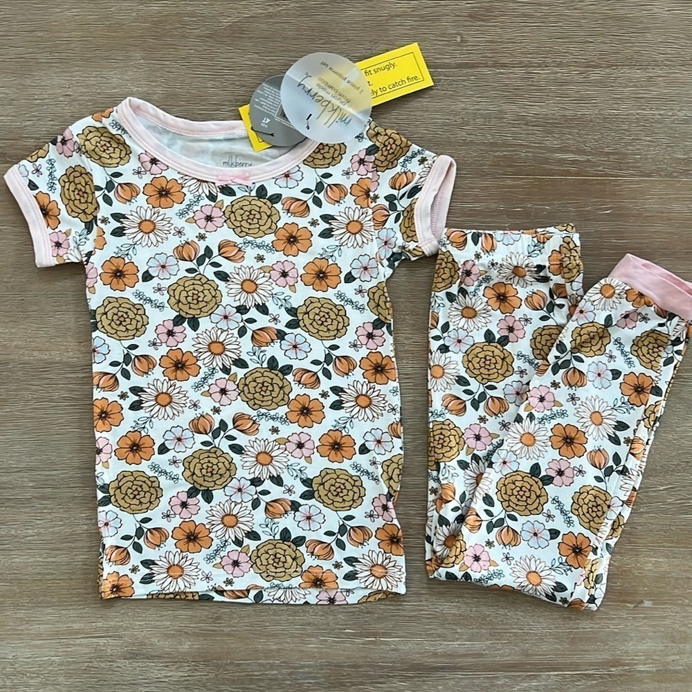 Milkberry Toddler Girl Bamboo Floral Pajama Set 4T Short Sleeve Pants